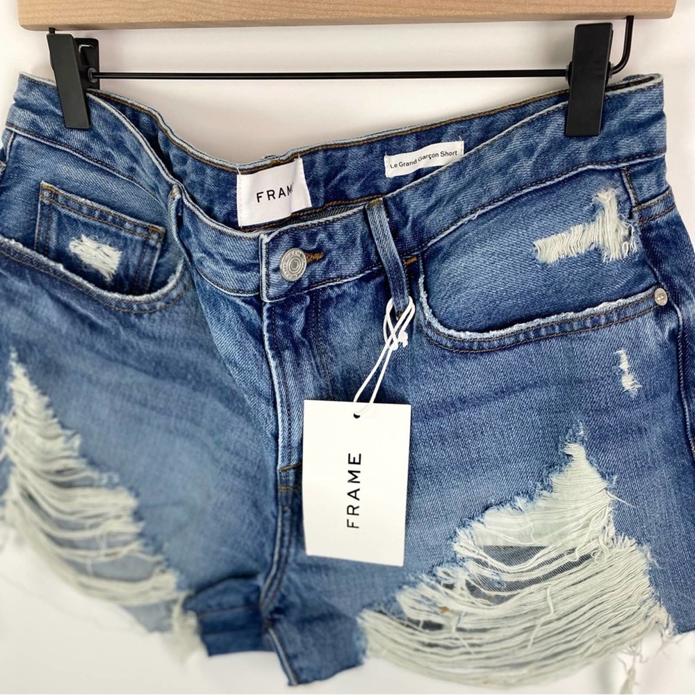 Frame La Grand Garçon Distressed Shorts Patina Rip Size 31 #195 - Picture 3 of 8